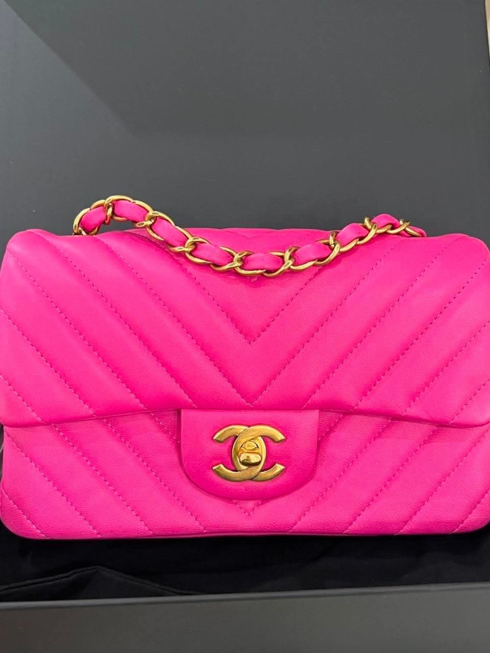 Chanel Pink Quilted Chevron mini flap Bag